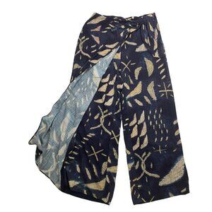 Soft Surroundings linen wide leg Wrap Pants Size 10 Navy Abstract artsy print